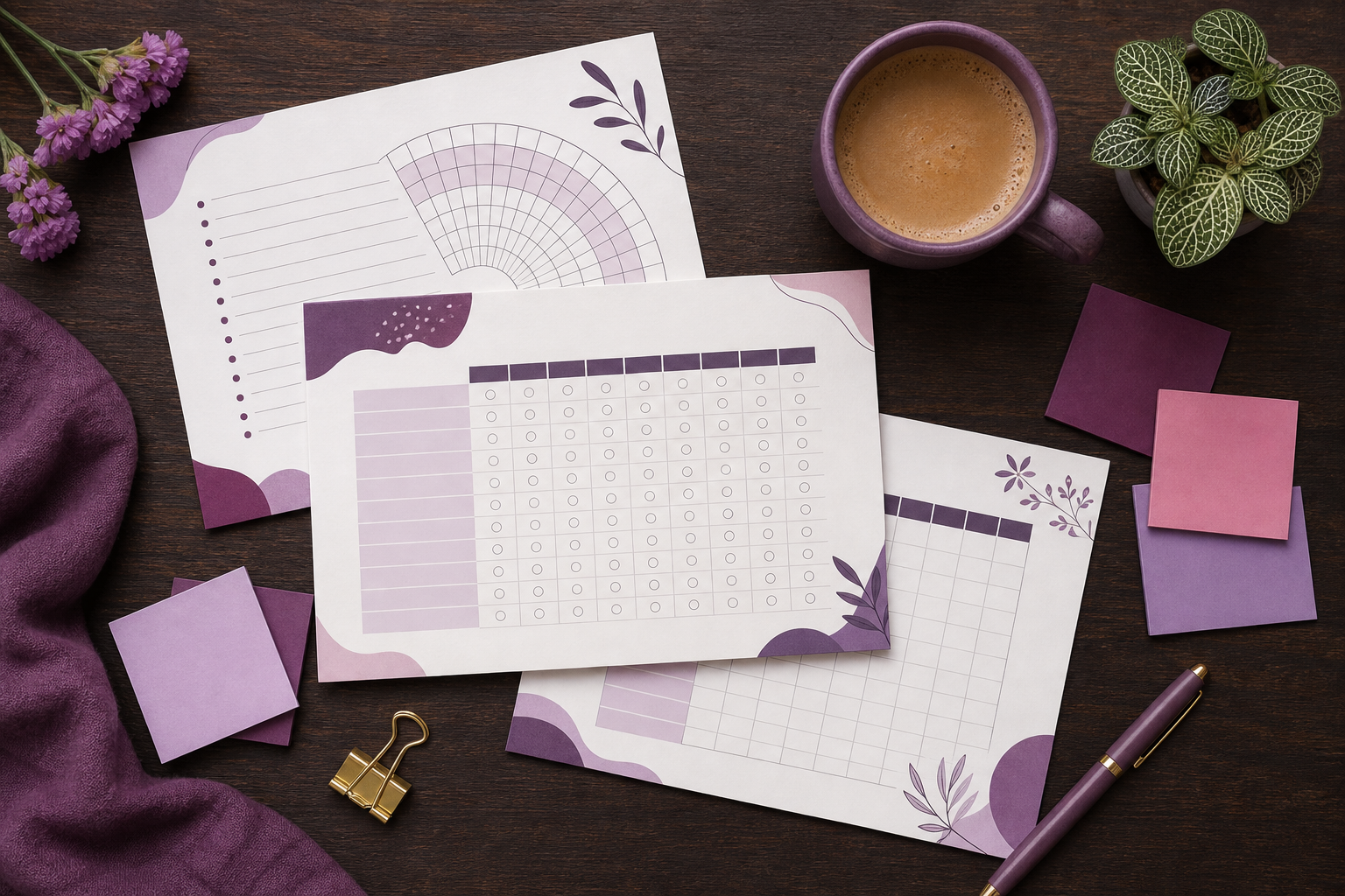 Habit tracker flat lay with notes and coffee by Sievevital